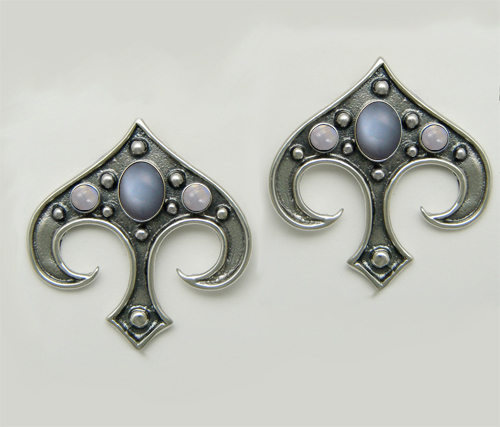 Sterling Silver Gothic Inspired Drop Dangle Earrings With Grey And Rainbow Moonstones